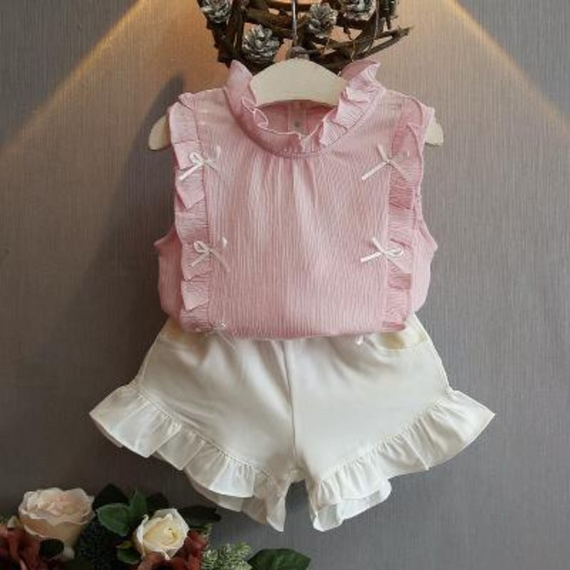 [363131-PINK] - Setelan Blouse Fashion Anak Perempuan Modish - Motif Six Ropes