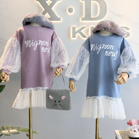 [363139-BLUE] - Dress Fashion Anak Perempuan - Motif Polkadot Arm