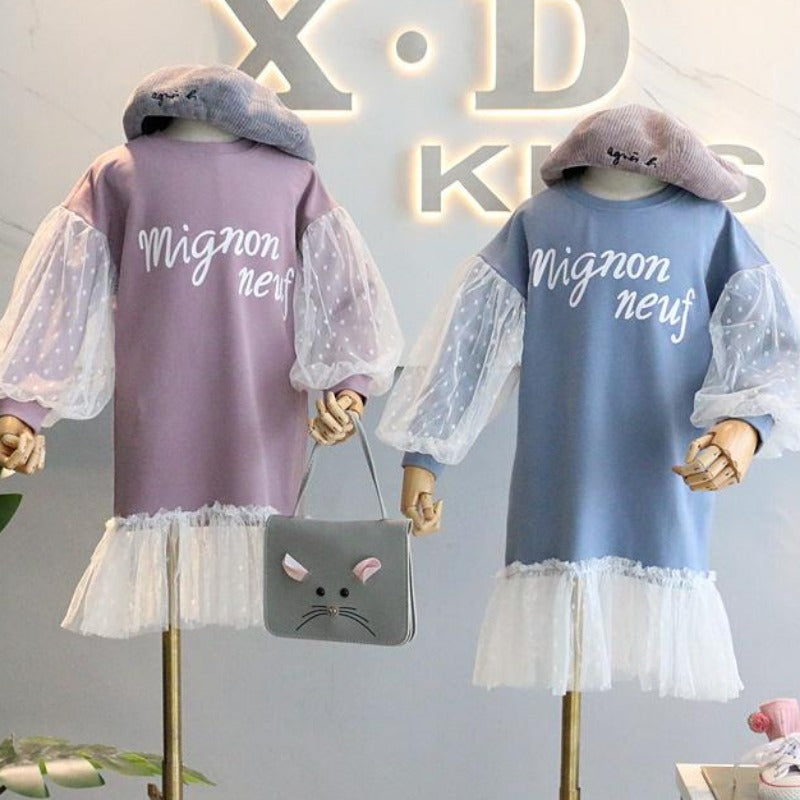 [363139-BLUE] - Dress Fashion Anak Perempuan - Motif Polkadot Arm