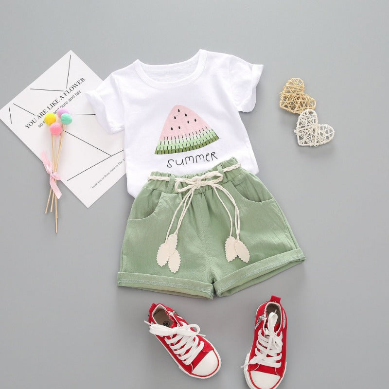 [363142-WHITE GREEN] - Setelan Lucu Fashion Anak Import - Motif Watermelon Chunks
