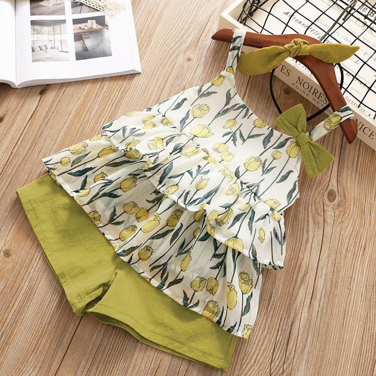 [363218-DARK MUSTARD] - Setelan Blouse Fashion Trend Anak Perempuan - Motif Flower Stalk