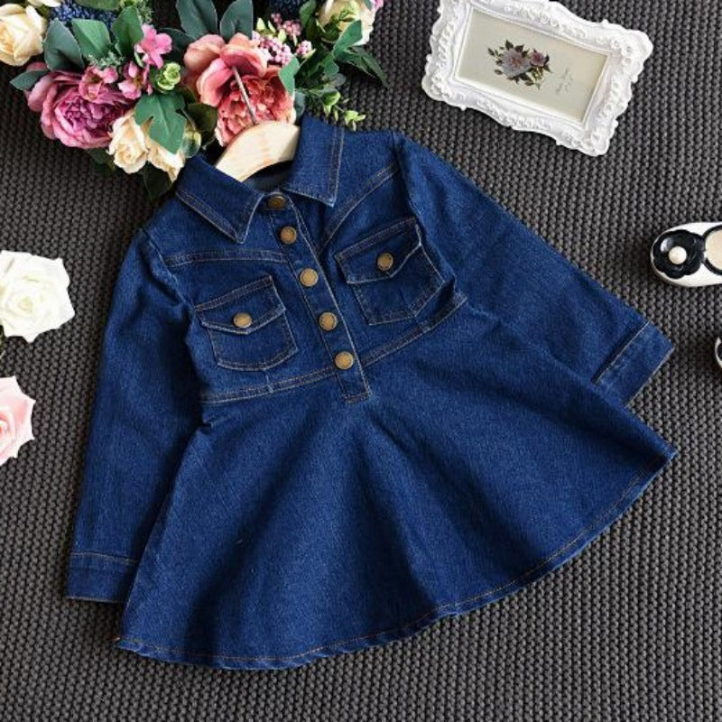 [363224] - Dress Fashion Trend Anak Perempuan Import - Motif Big Button Jeans