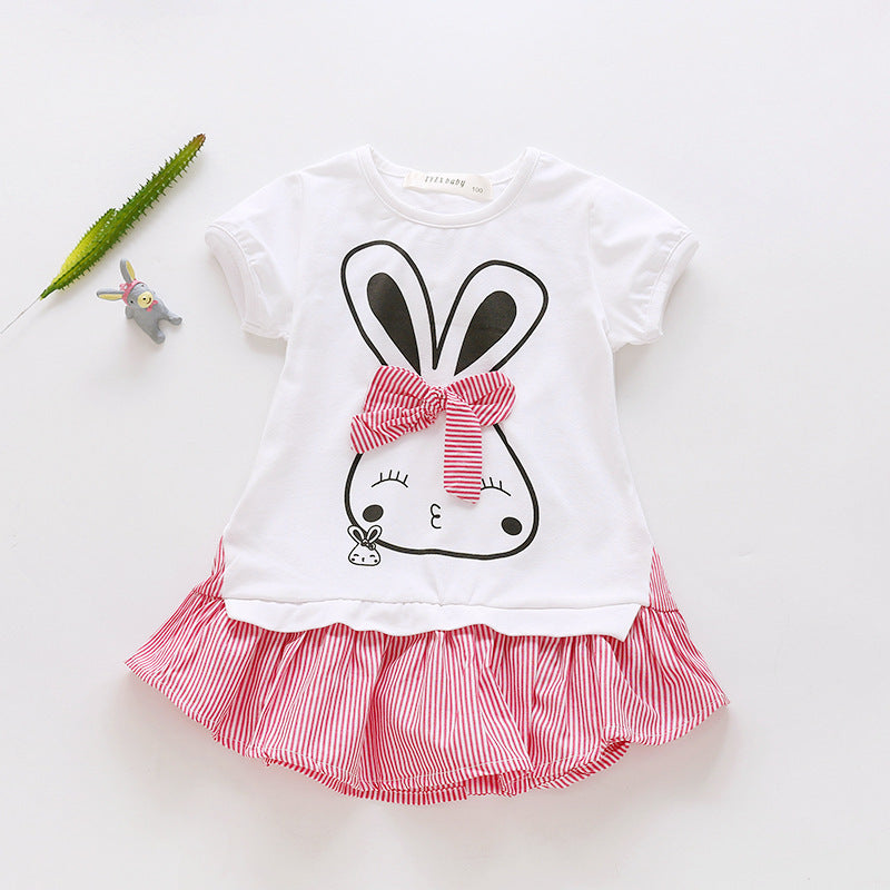 [363241-WHITE PINK] - Dress Import Fashion Trend Anak Perempuan - Motif Rabbit 3D Ribbon