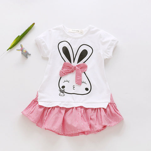 [363241-WHITE PINK] - Dress Fashion Trend Anak Perempuan - Motif Rabbit 3D Ribbon