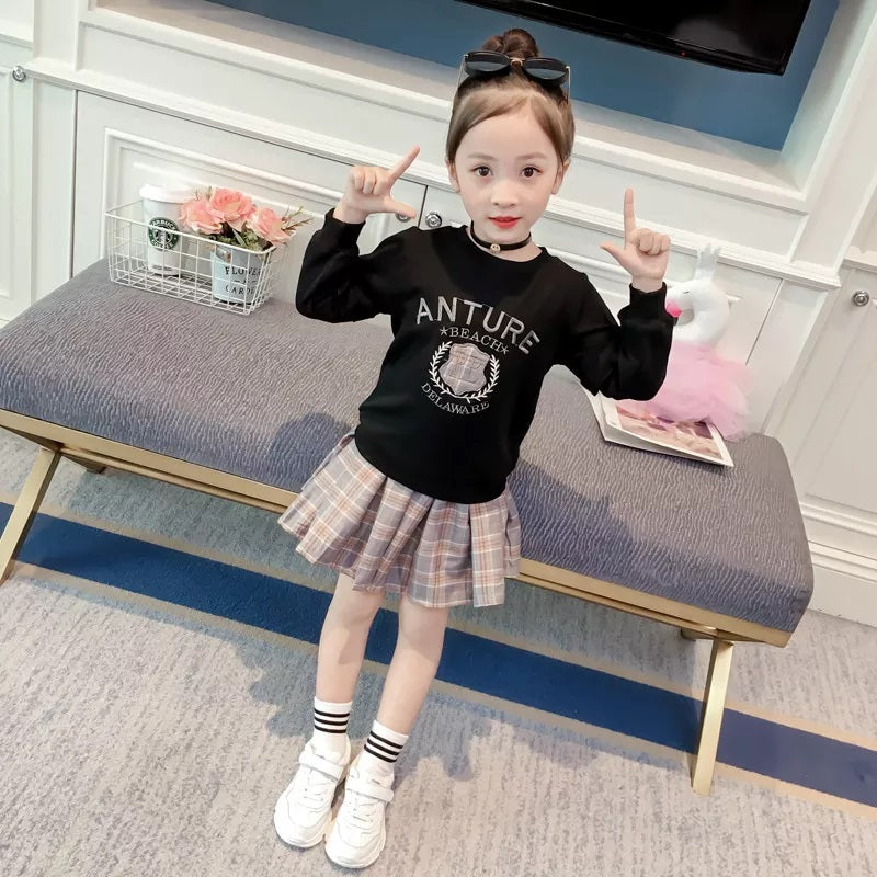 [363276] - Setelan One Set Rok Sweater Trend Fashion Anak - Motif Bordir Tartan Skirt