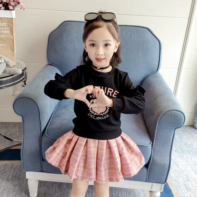 [363276] - Setelan One Set Rok Sweater Trend Fashion Anak - Motif Bordir Tartan Skirt
