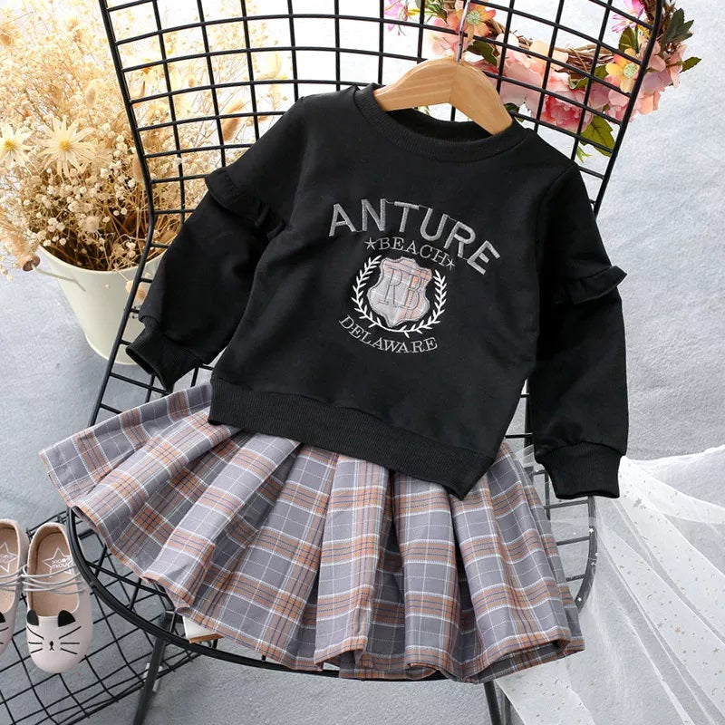 [363276] - Setelan One Set Rok Sweater Trend Fashion Anak - Motif Bordir Tartan Skirt