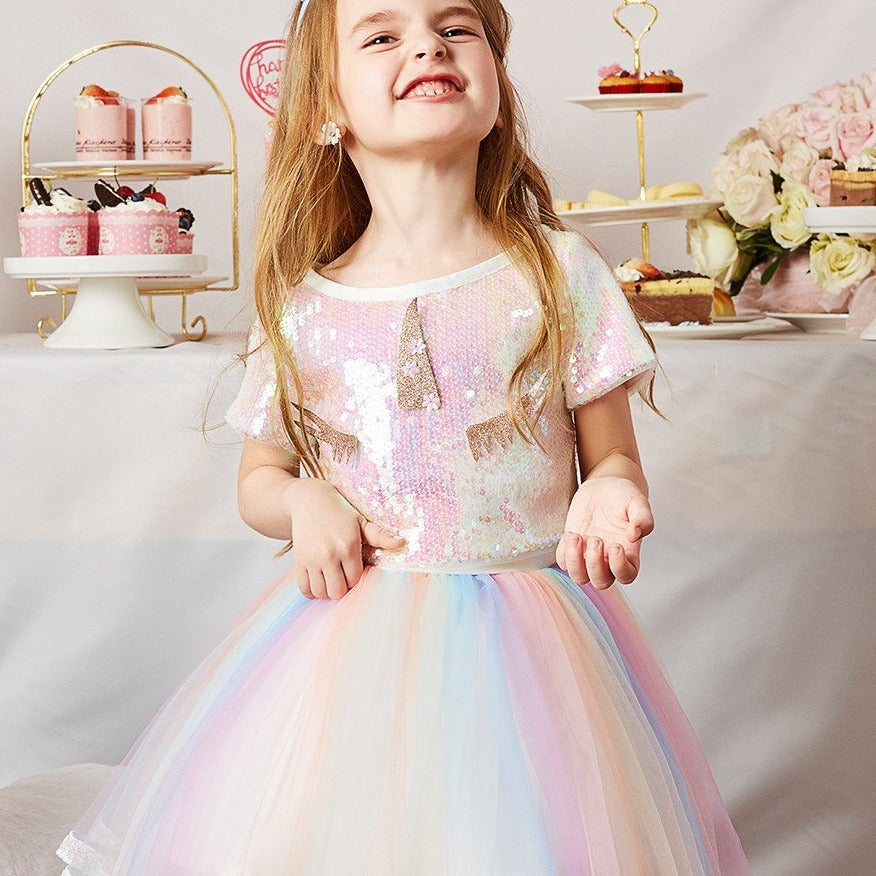 [363290] - 3D Setelan Fashion Anak Perempuan Import - Motif 3D Rainbow Bead