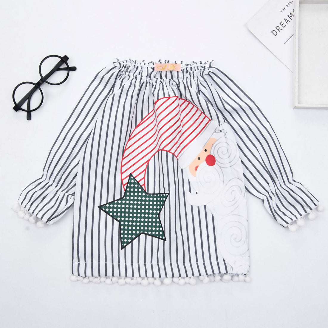 [363382] - Atasan Baju Natal Blouse Tunik Fashion Anak Perempuan Import - Motif Santa Claus Star