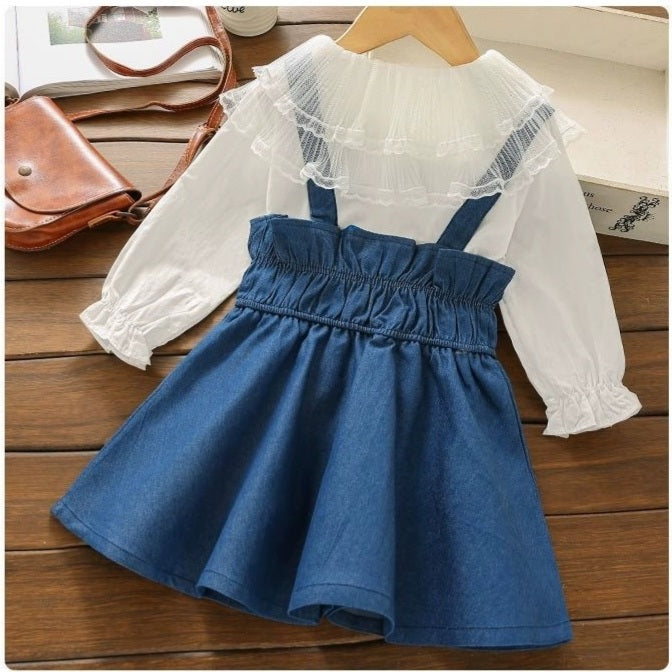[363444] - Setelan Suspender Rok Fashion Anak Perempuan - Motif Ribbon Button