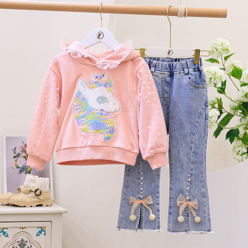 [363445] - Setelan Sweater Hoodie Fashion Anak - Motif Horse Queen