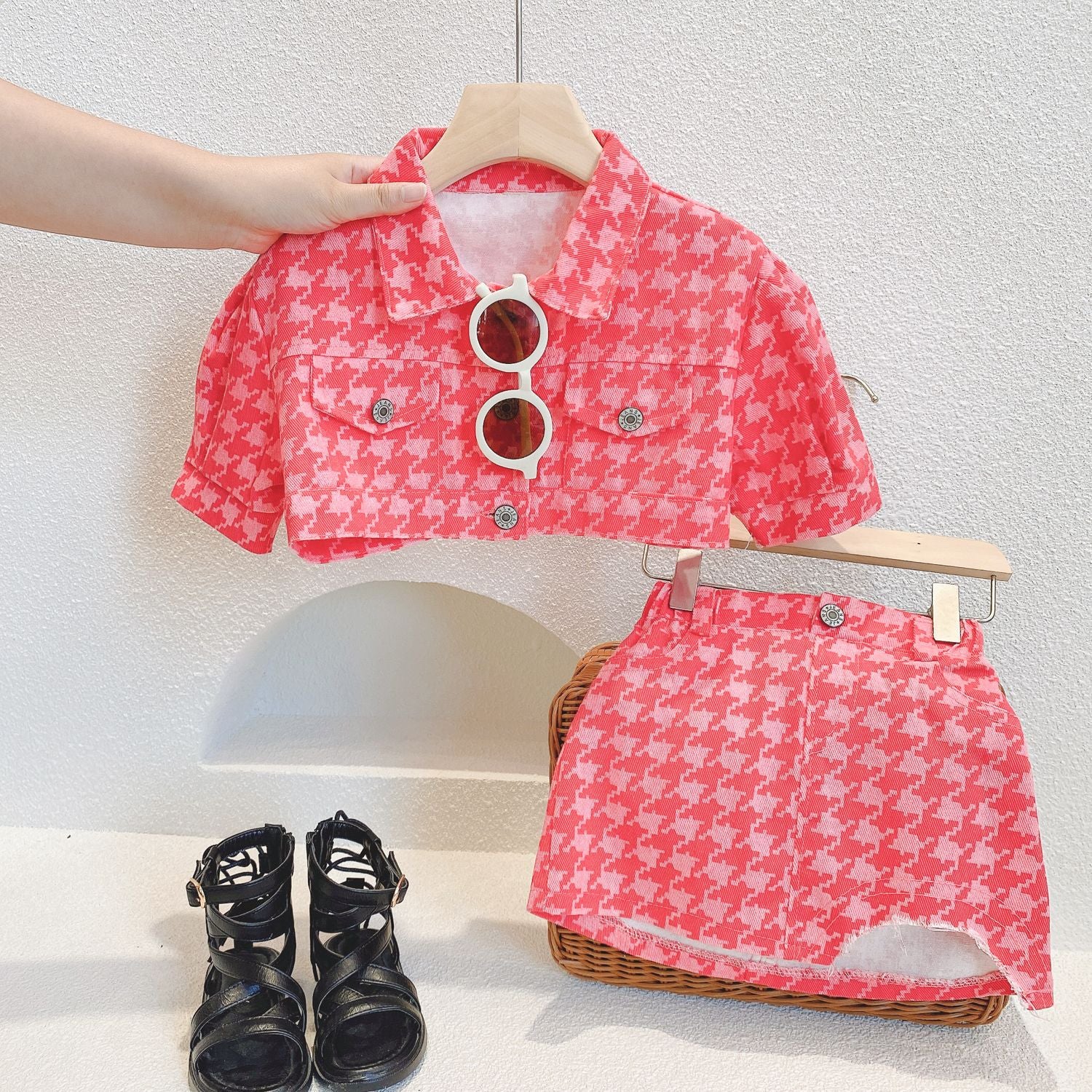 [363446] - Oneset 2in1 Setelan Baju Jaket Pink Crop Fashion Anak Perempuan Korea Cewek - Motif Fantastic Abstract