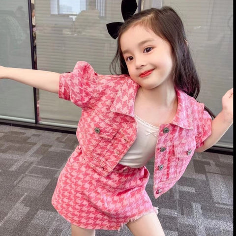 [363446] - Oneset 2in1 Setelan Baju Jaket Pink Crop Fashion Anak Perempuan Korea Cewek - Motif Fantastic Abstract