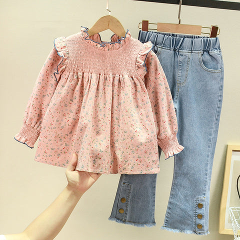 [363455] - Oneset Anak Perempuan Model Vintage Floral Set Denim Jeans Setelan Cewek Fashion Anak - Motif Little Berries