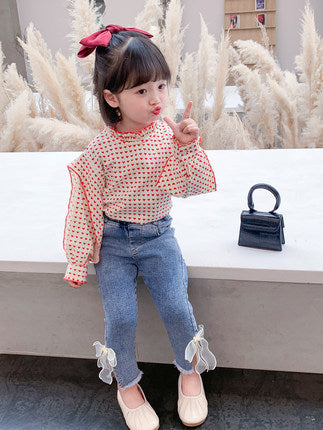 [363470] - Setelan Blouse Celana Panjang Jeans Pensil Rawis Anak Perempuan - Motif Multiple Love