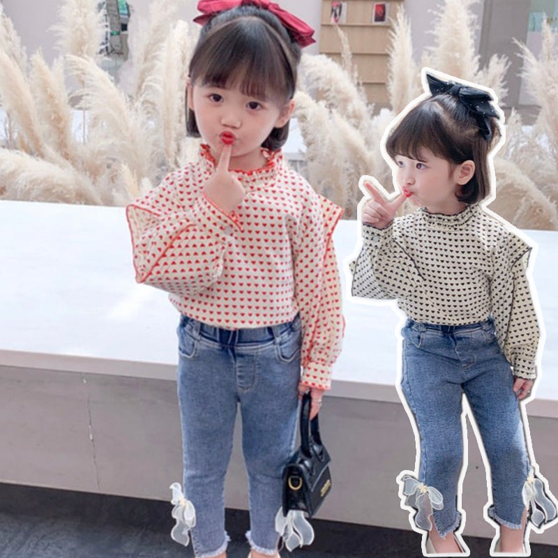 [363470] - Setelan Blouse Celana Panjang Jeans Pensil Rawis Anak Perempuan - Motif Multiple Love