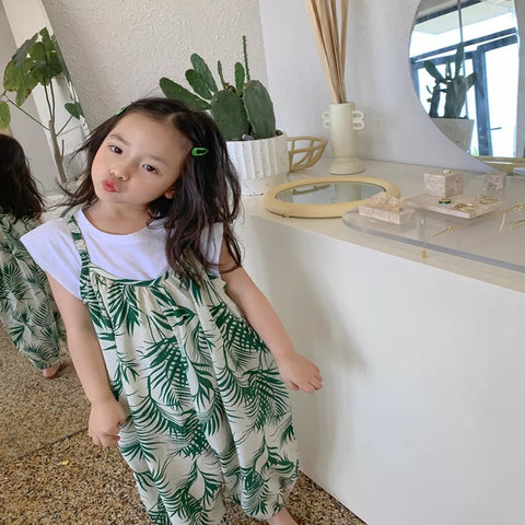 [363485] - Jumpsuit Trend Fashion Anak - Motif Long Leaves (Tanpa Kaos Dalam Putih)
