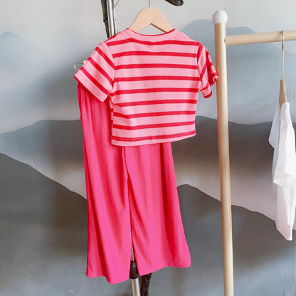 [363517] - Setelan Kaos Belang Celana Panjang Kulot Anak Perempuan - Motif Strip Plain