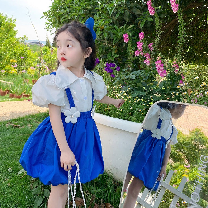 [363525] - Setelan Blouse Lengan Balon Celana Overall Anak Perempuan - Motif Flower Lace