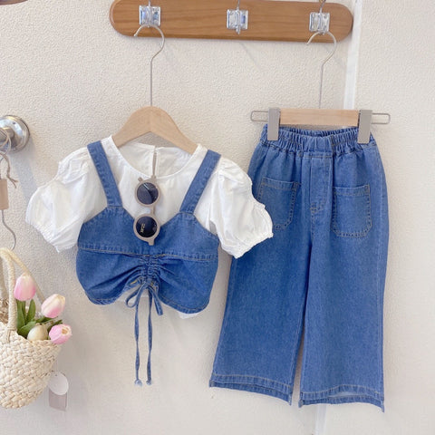 [363527] - Oneset 3in1 Anak Cewek Setelan Rompi Blouse Celana Jeans Kulot Anak Perempuan - Motif Casual Relax