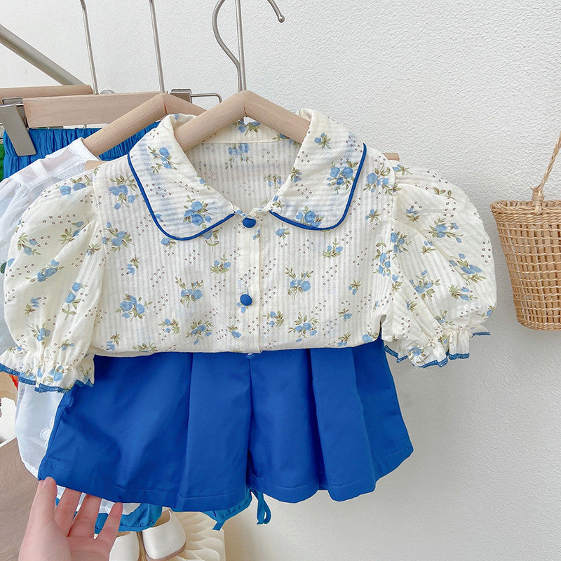[363537] - Setelan Blouse Lengan Balon Celana Pendek Anak Perempuan - Motif Lovely Flower
