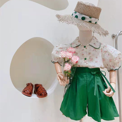 [363537] - Setelan Blouse Lengan Balon Celana Pendek Anak Perempuan - Motif Lovely Flower