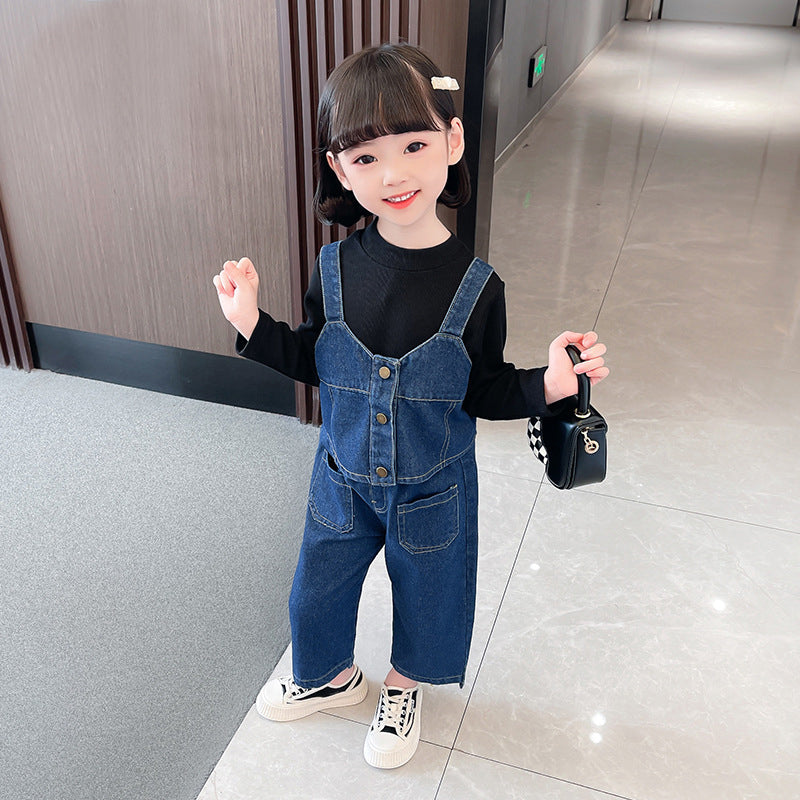 [363542] - Setelan 3 in 1 Inner Rompi Denim Celana Jeans Anak Perempuan - Motif Casual Plain