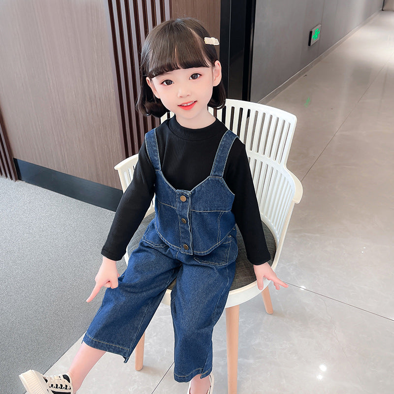 [363542] - Setelan 3 in 1 Inner Rompi Denim Celana Jeans Anak Perempuan - Motif Casual Plain