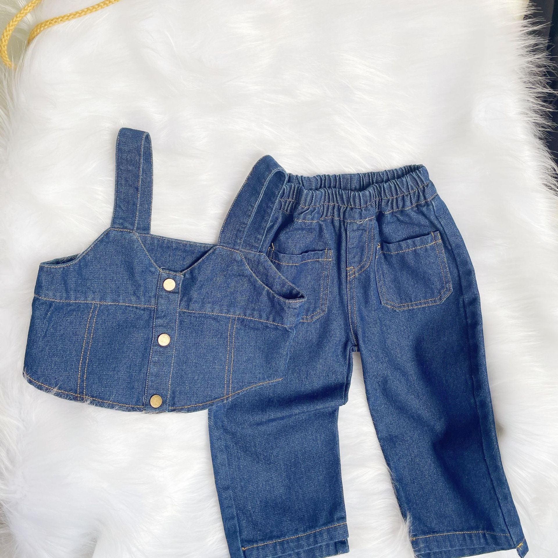 [363542] - Setelan 3 in 1 Inner Rompi Denim Celana Jeans Anak Perempuan - Motif Casual Plain
