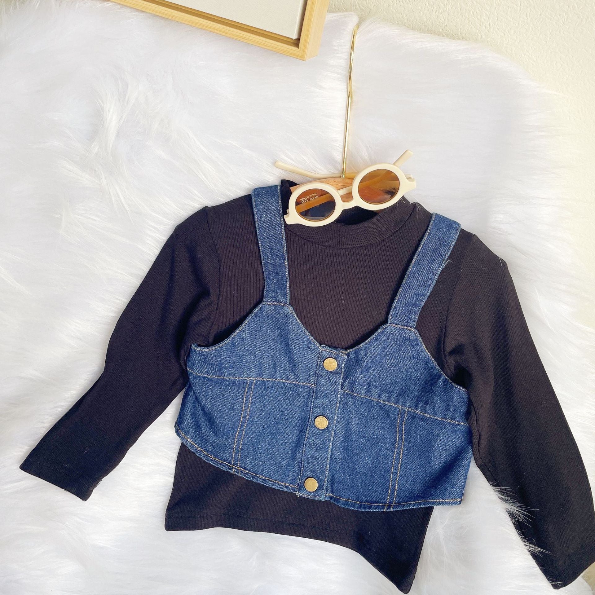 [363542] - Setelan 3 in 1 Inner Rompi Denim Celana Jeans Anak Perempuan - Motif Casual Plain