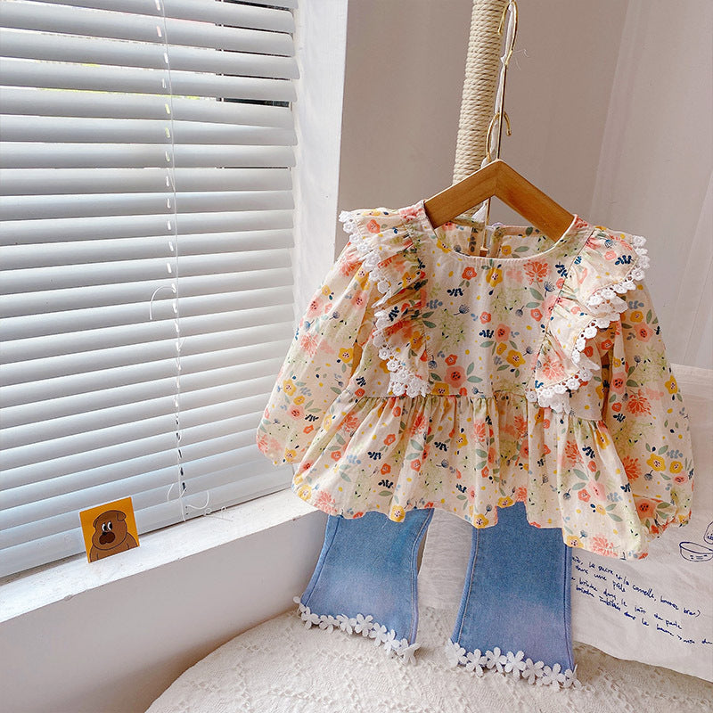 [363552] - Setelan Baju Fashion Blouse Bunga Celana Cutbray Anak Perempuan Cewek - Motif Pants Flowers