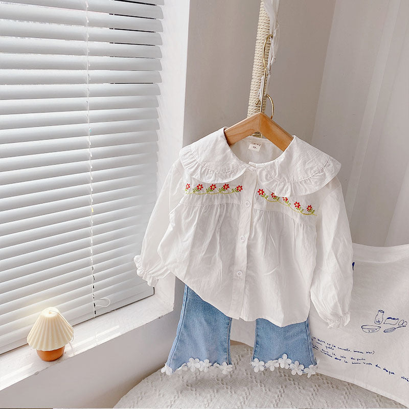 [363555] - Setelan Blouse Celana Panjang Jeans Cutbray Anak Perempuan - Motif Lace Flower