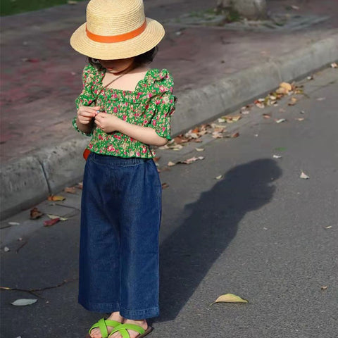 [363565] - Setelan Blouse Celana Panjang Kulot Anak Perempuan - Motif Dark Flower