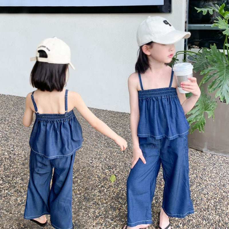 [363571] - Setelan Blouse Denim Celana Denim Kulot Anak Perempuan - Motif Wavy Plain