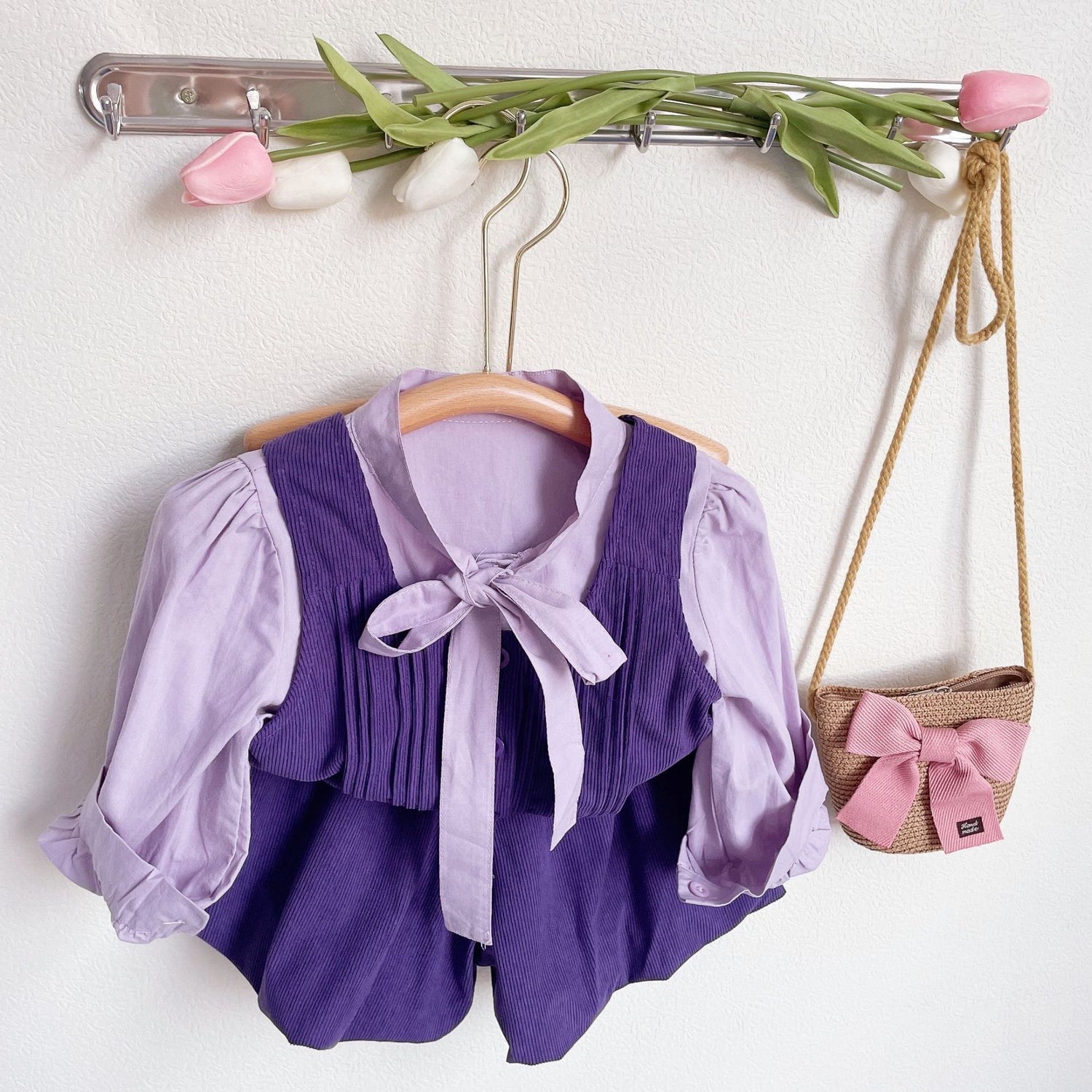 [363576] - Setelan 3 in 1 Blouse Vest Celana Pendek Anak Perempuan - Motif Plain Ribbon