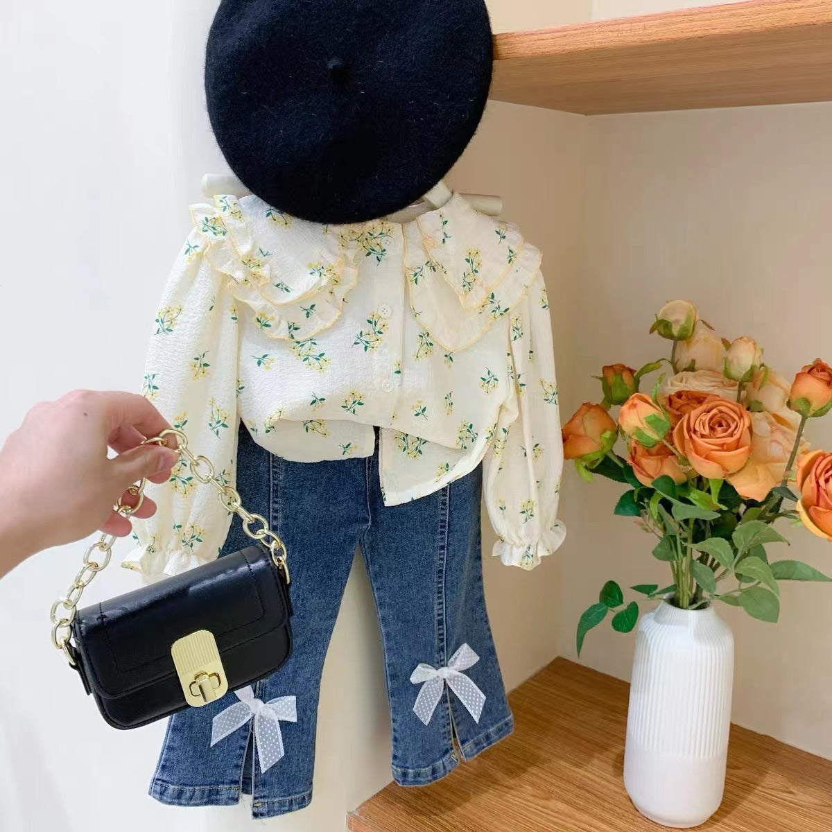 [363578] - Setelan Blouse Celana Jeans Cutbray Anak Perempuan - Motif Mild Flower