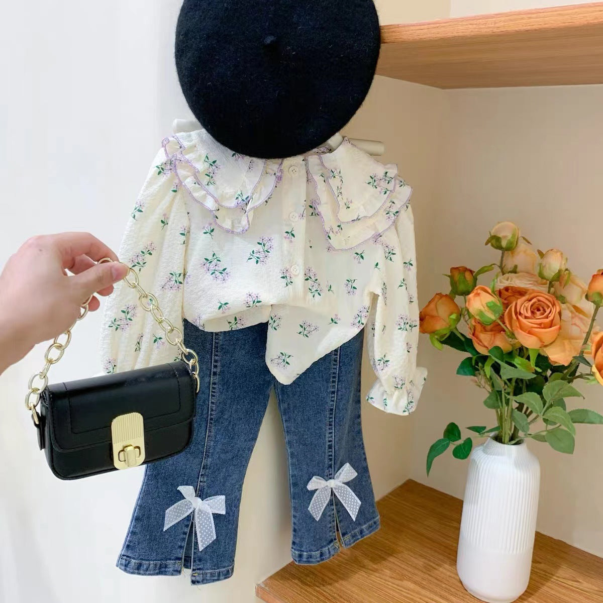 [363578] - Setelan Blouse Celana Jeans Cutbray Anak Perempuan - Motif Mild Flower