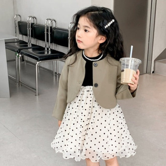 [363582] - Setelan Dress Mini Blazer Anak Perempuan - Motif Casual Polka