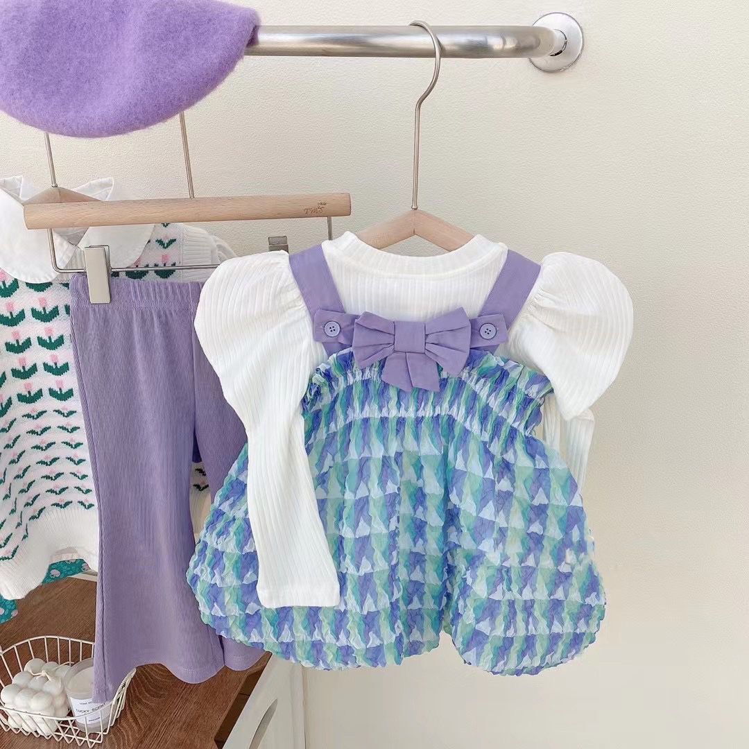 [363584] - Setelan 3 in 1 Blouse Celana Cutbray Anak Perempuan - Motif Ribbon Stripe