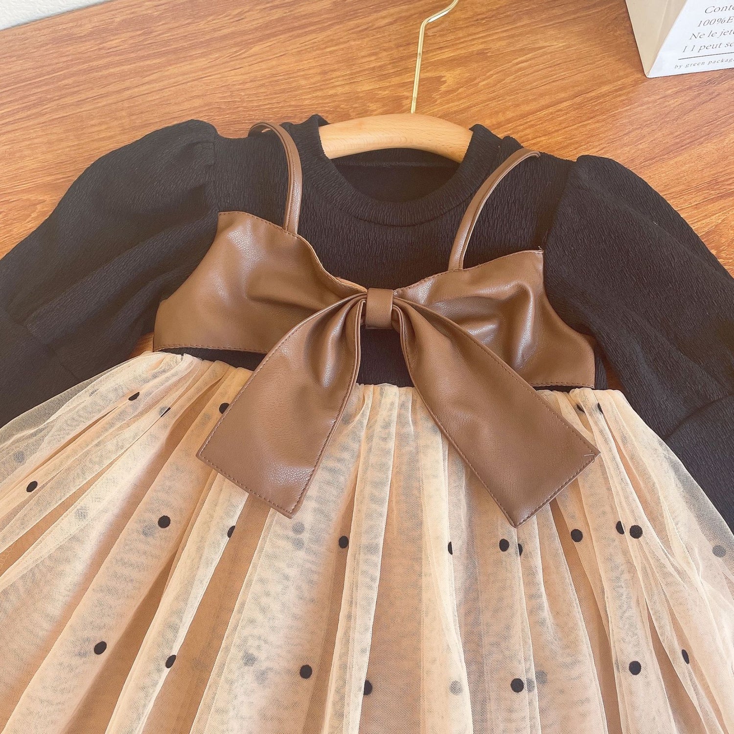 [363587] - Dress Tutu Lengan Panjang Anak Perempuan - Motif Polkadot Skirt