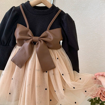 [363587] - Dress Tutu Lengan Panjang Anak Perempuan - Motif Polkadot Skirt