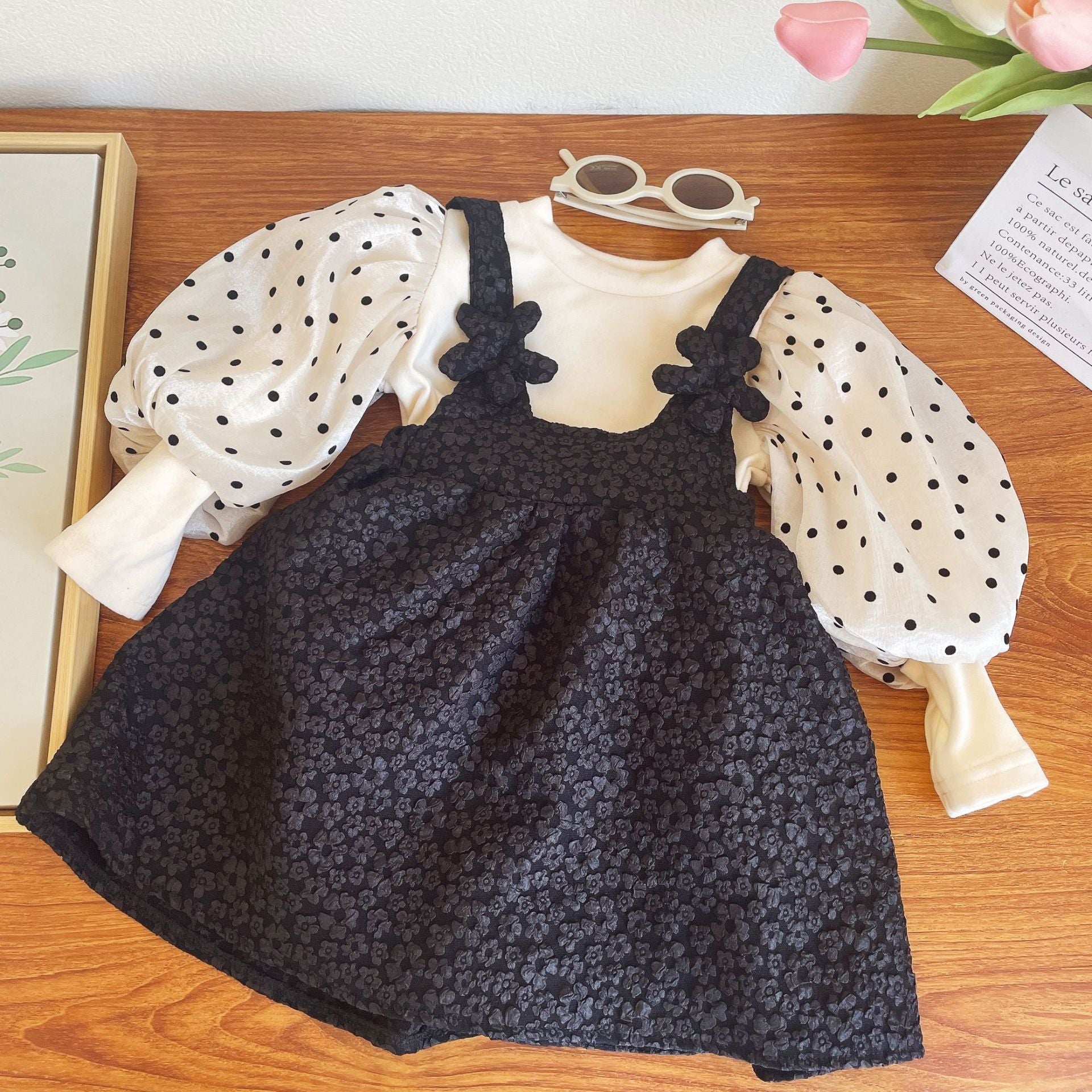 [363608] - Setelan Blouse Bawahan Overall Anak Perempuan - Motif Polkadot Sleeves