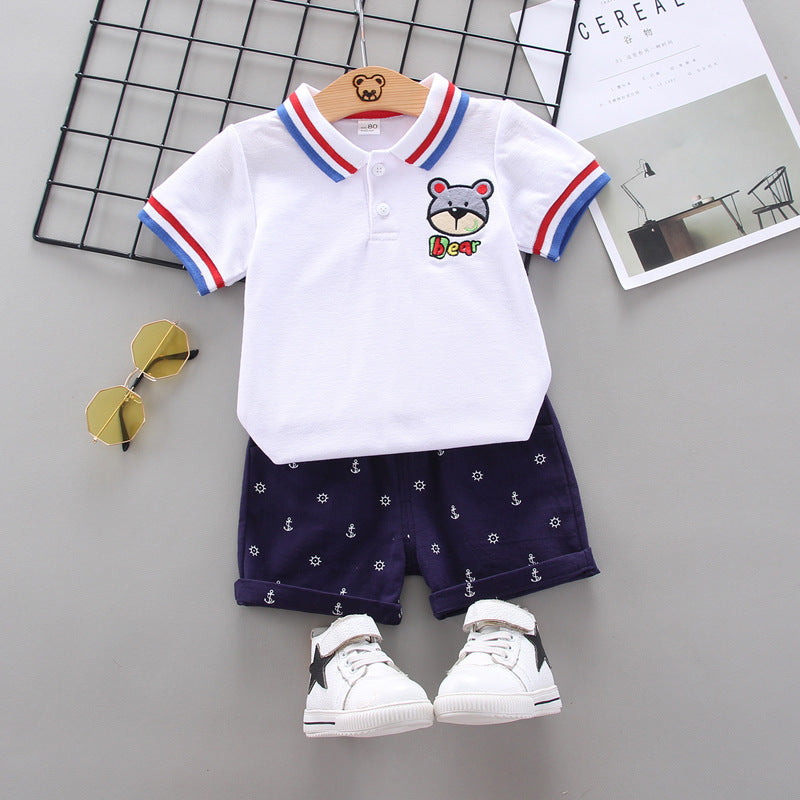 [368145-WHITE] - Setelan Kaos Kerah Anak Fashionable - Motif Bear List