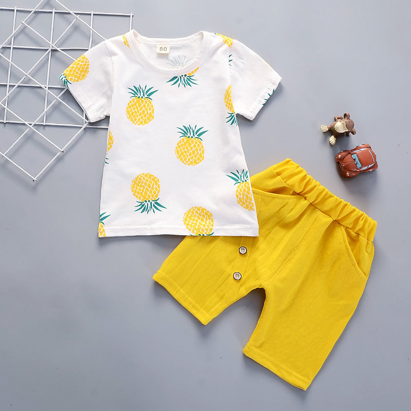 [368159-YELLOW] - Baju Setelan Santai Anak Import - Motif Pineapple Pattern