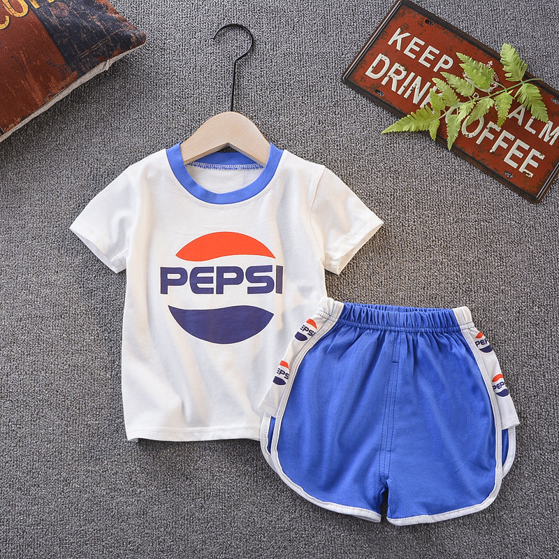 [368165-BLUE] - Baju Setelan Santai Anak Import - Motif P3ps1 Logo