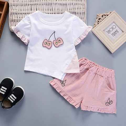 [368167] - Baju Setelan Atasan T-shirt Bawahan Celana Pendek Fashion Comfortable Anak Perempuan Cewek - Motif Fresh Cherries - BABYHOKI STORE - BABYHOKI STORE