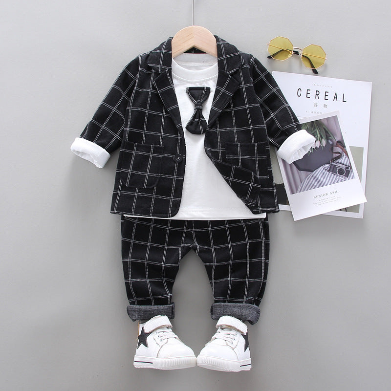 [368191-BLACK] - 3 In 1 Setelan Formal Keren Anak - Motif Bow Tie Tattersall