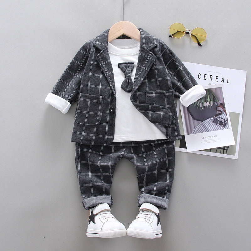 [368191-GRAY] - 3 In 1 Setelan Formal Keren Anak - Motif Bow Tie Tattersall