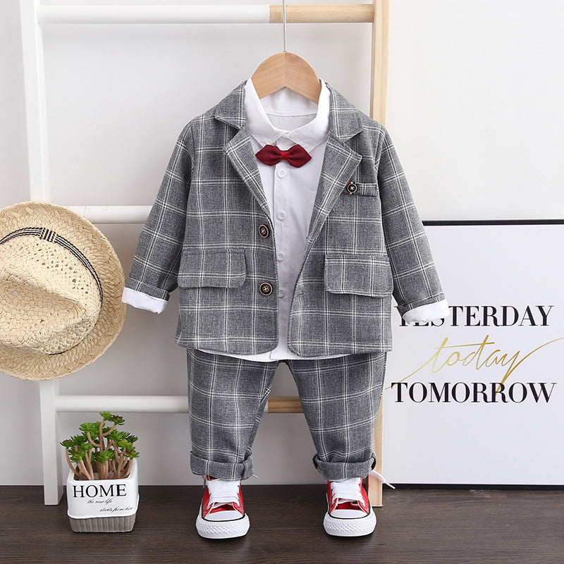 [368193-GRAY] - Setelan Formal 3 In 1 Keren Anak - Motif Gingham Style