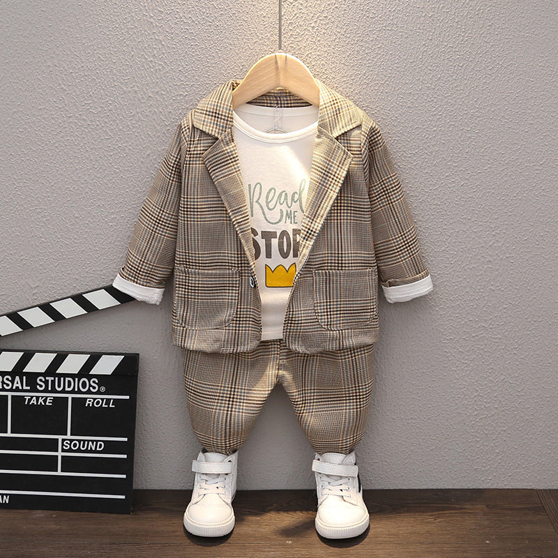 [368240-BEIGE STRIPE] - 3 In 1 Setelan Formal Anak - Motif Ready Tartan Plaid